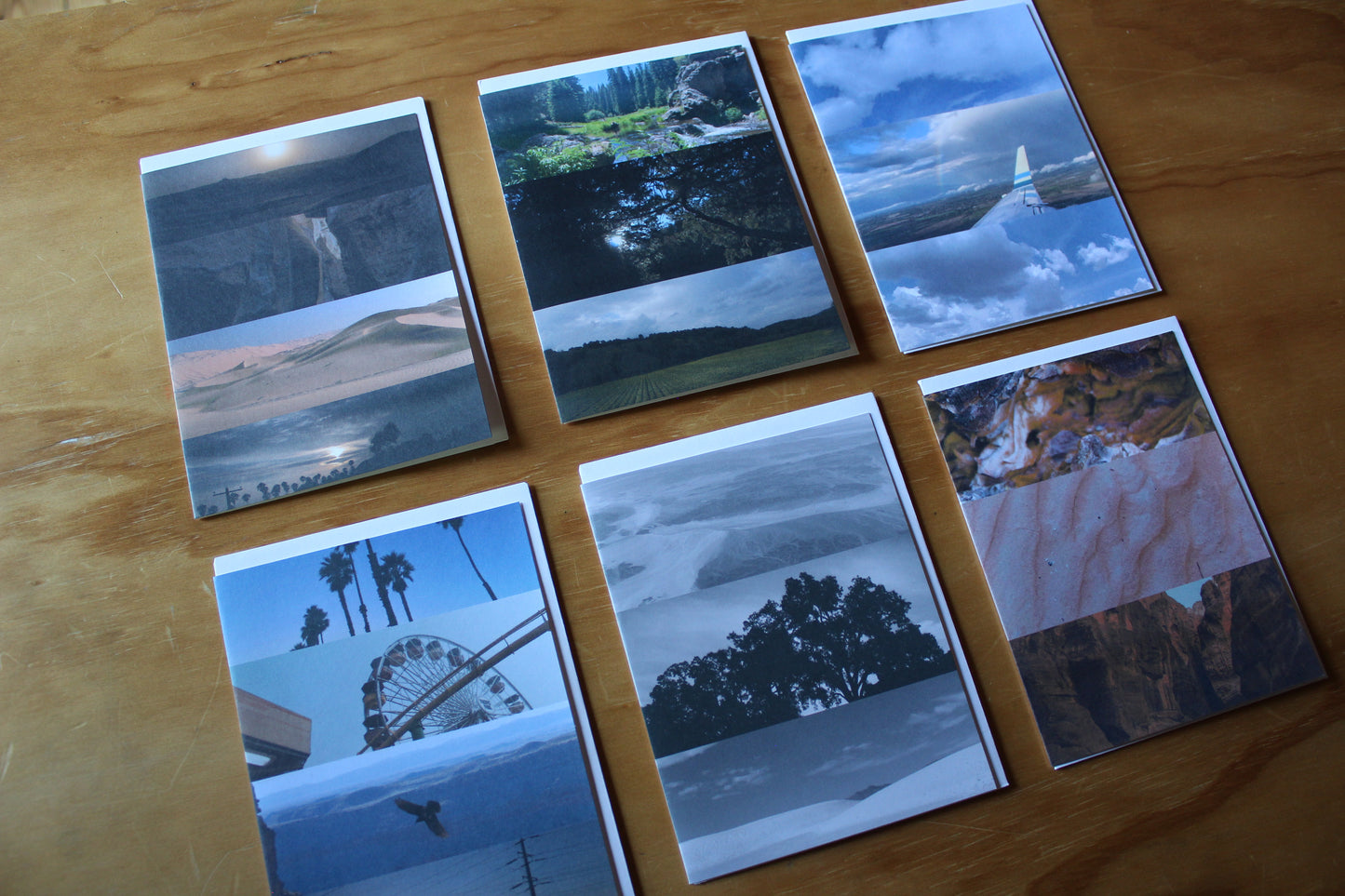all of the cards of the lens and letters collection in 2 rows of 3, various colors