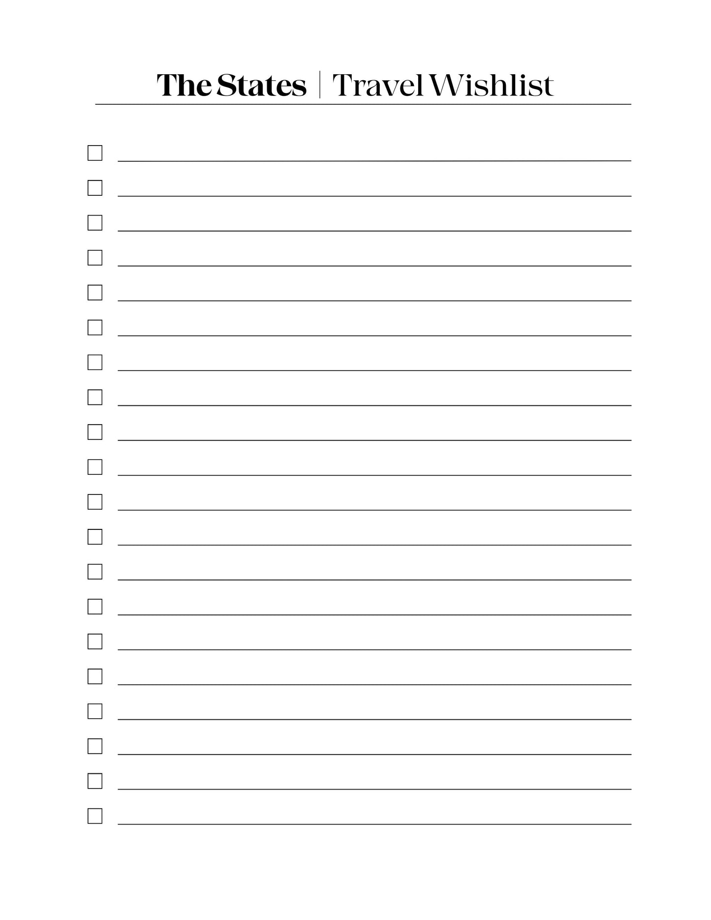 The States Travel Wishlist
lined with check lists (black text on white paper)