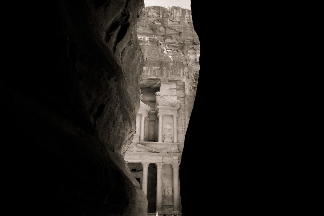 Petra in Jordan, greyscale photo