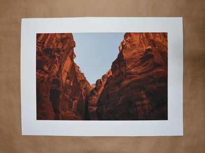 Al Siq Canyon, Jordan. Photography print, 2" mat.