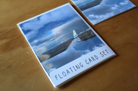 floating card set - clouds and airplane photo stack