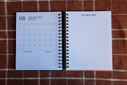 Monthly view with appointments and reminders sections. August 2025 calendar August 08 2025 across the top. left side.
To do list with lines and check bubbles on right.